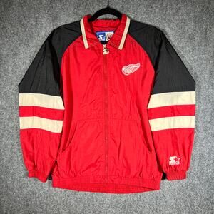 Vintage 90s Starter Detroit Red Wings Jacket Large Full Zip Windbreaker